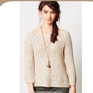 Anthro Anthropologie Knitted Knotted Open Weave Sweater Gold Sequin S NWOT